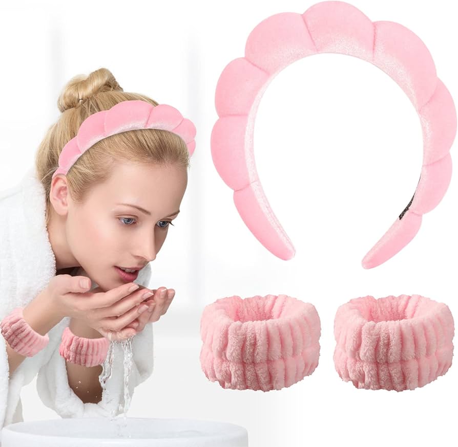 Sweetbeauty 3-Piece Sponge Spa Headband & Wristband