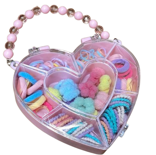 Slap Slip Heart Mirror Case Hair Accessories Set