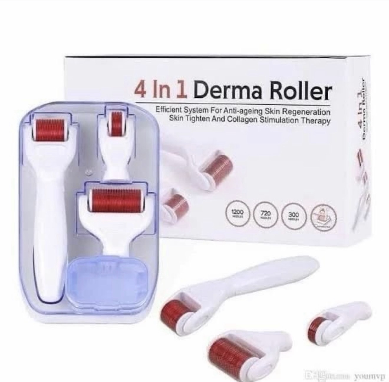 4-in-1 derma roller microneedling kit for skin rejuvenation.