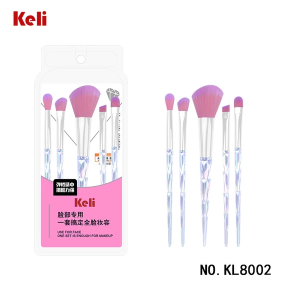 Keli Beauty Unique Design Diamond Crystal Handle Makeup Brushes Pink Nylon Hair Cosmetic 5pcs Set