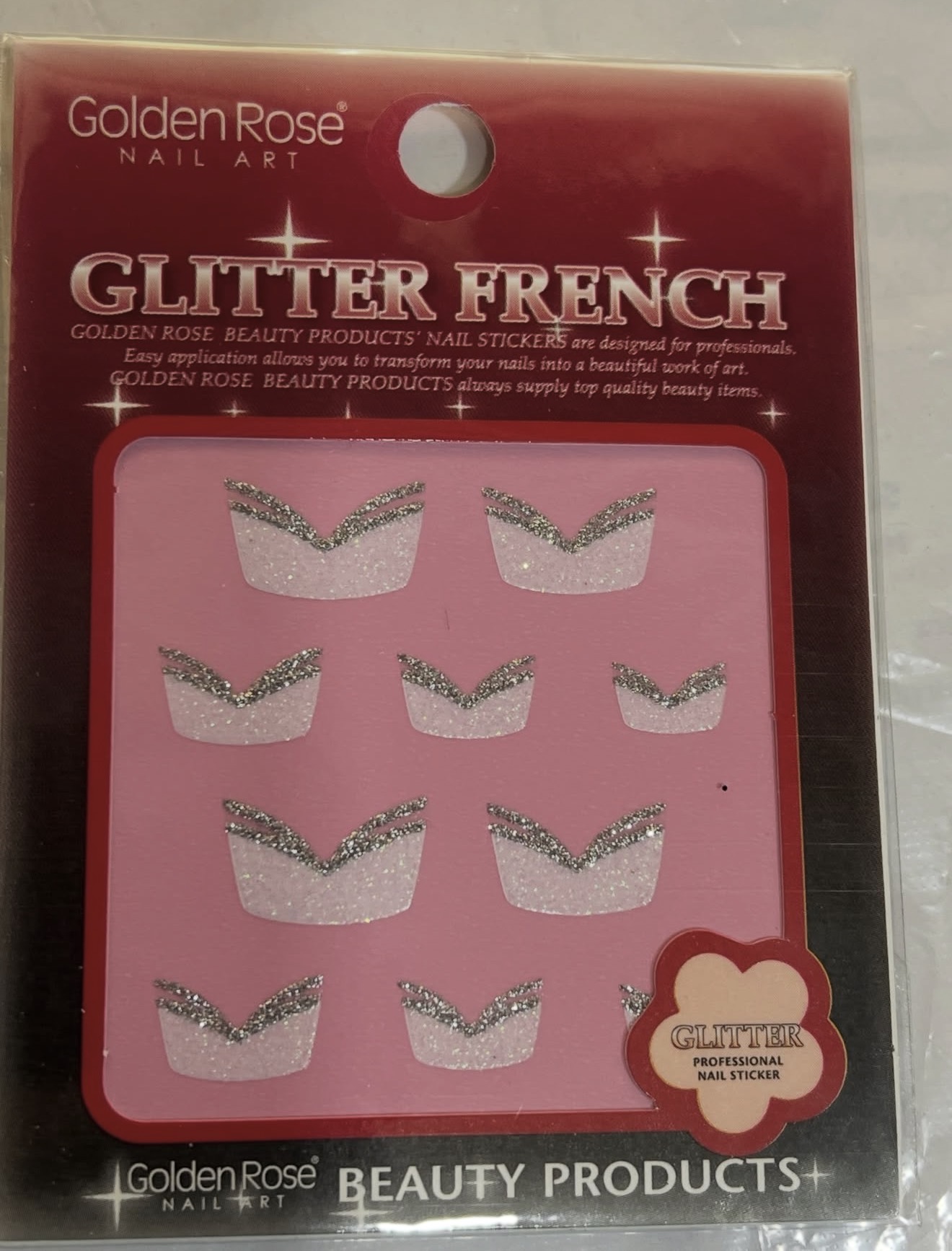 Sticker dekorativ për thonj Golden Rose Glitter French — foto 2