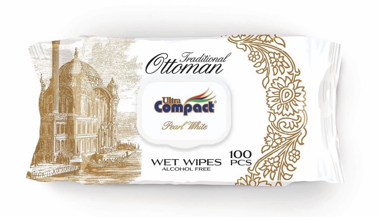 Ultra Compact Traditional Ottoman Pearl White Wet Wipes 100 PCS