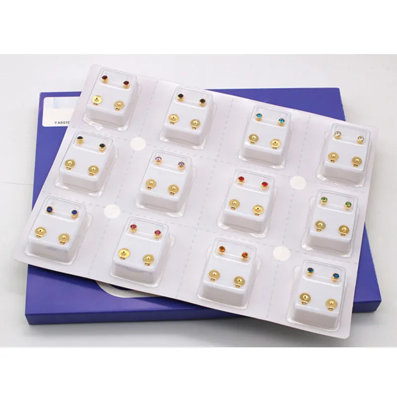 Cafron Birthstone Sterile Ear Studs – Vathë Sterilë për Piercing me Gurë Dekorativë
