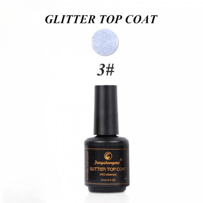 Fengshangmei Glitter Top Coat No Wipe 15ml – Top Coat me Shkëlqim për Thonj — foto 2