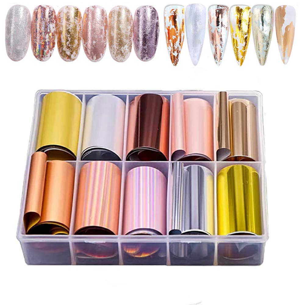 Set Fletësh Metalike për Nail Art – Foil Dekorativ për Thonj 10 cope — foto 2