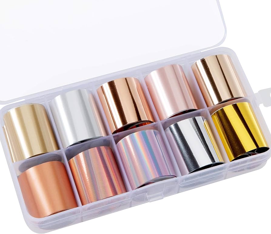 Set Fletësh Metalike për Nail Art – Foil Dekorativ për Thonj 10 cope