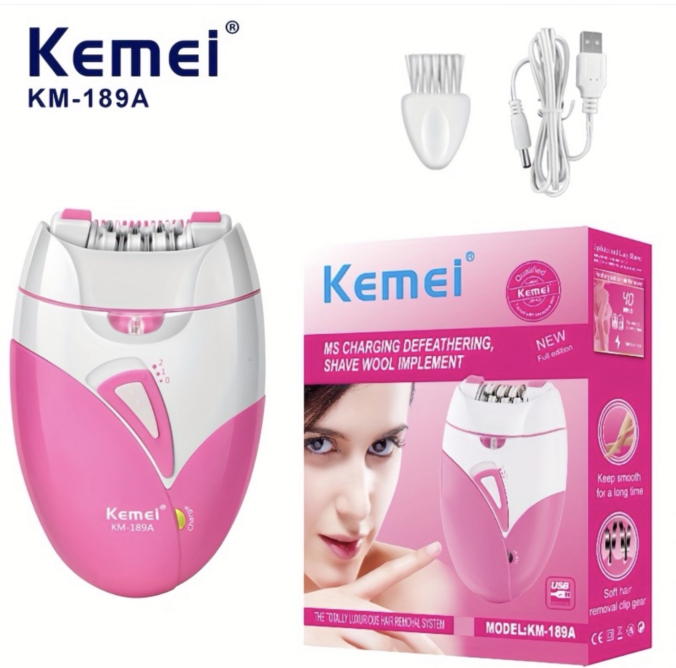 Epilator Kemei KM-189A me Karikim USB