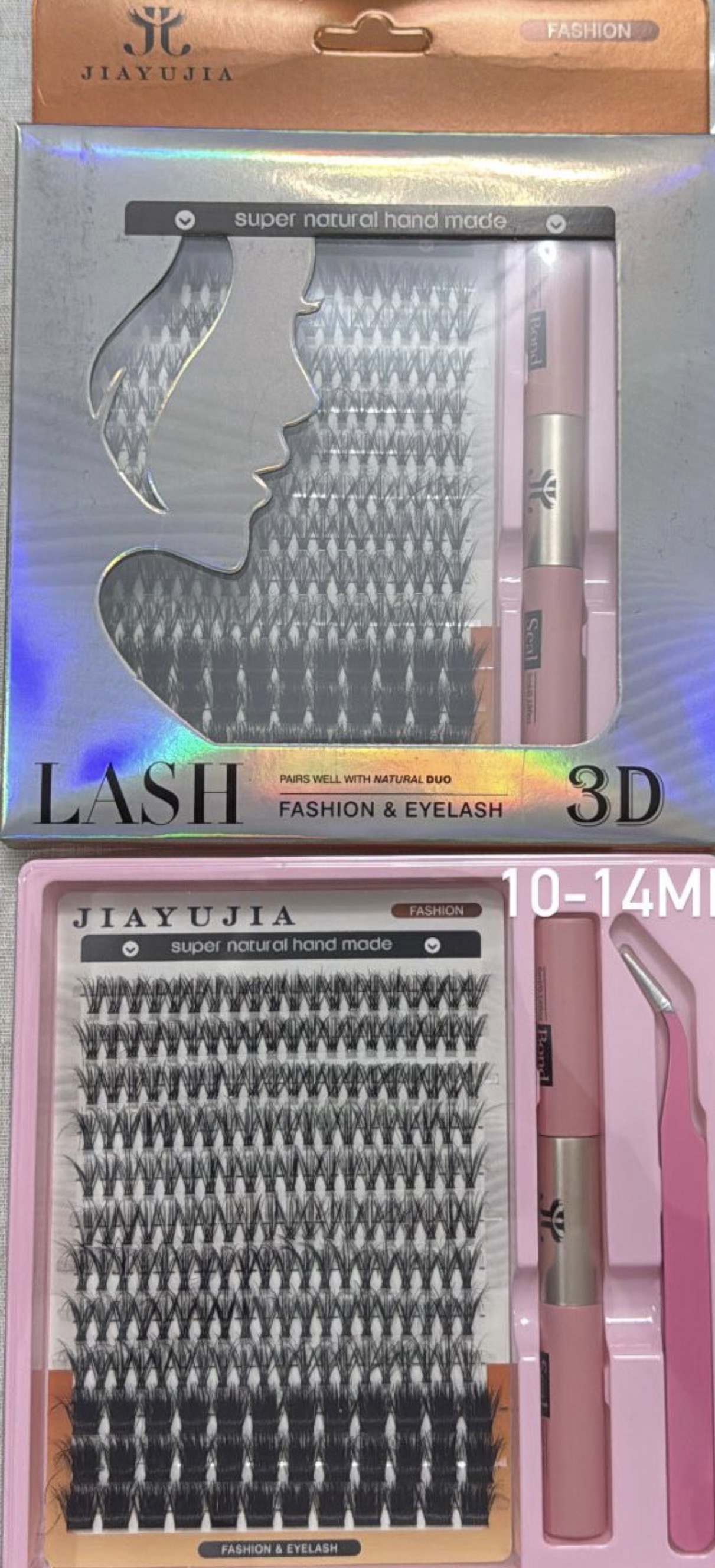 Jiayujia 3D Lash Kit – Set Qerpikësh Individualë 10-14 mm me Bond & Seal