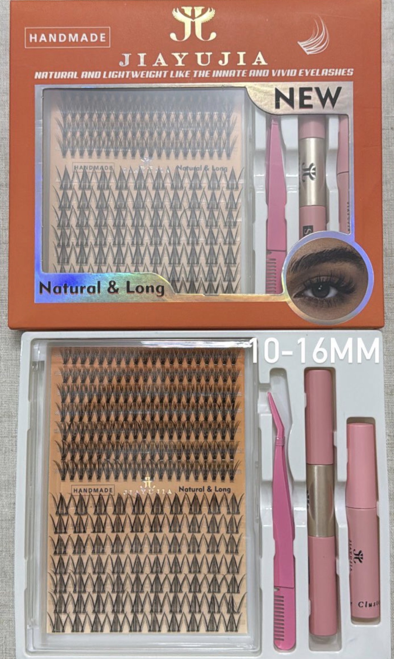 Jiayujia Natural & Long Lash Kit 10-16 mm – Set Qerpikësh Individualë me Bond & Seal