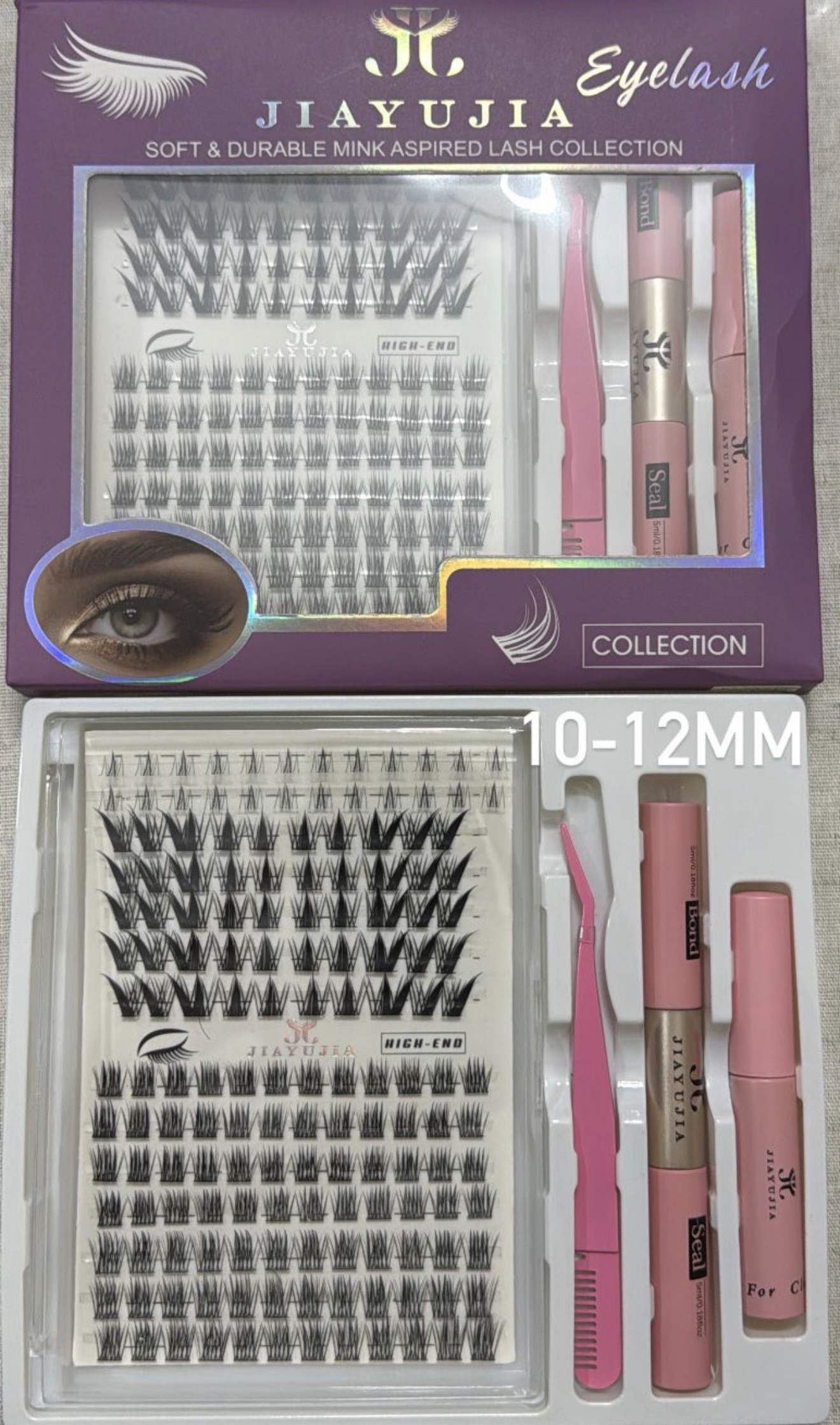 Jiayujia Eyelash Collection 10-12 mm – Set Qerpikësh Individualë me Bond & Seal