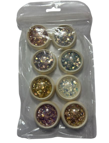 Set Glitter Hexagon për Nail Art – 8 Ngjyra