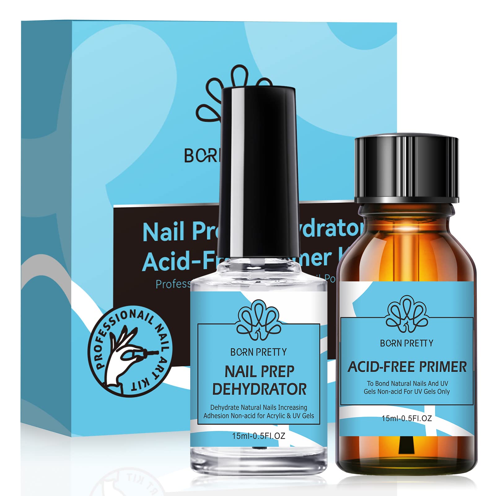 Born Pretty Nail Prep Dehydrator + Acid-Free Primer Set 15ml