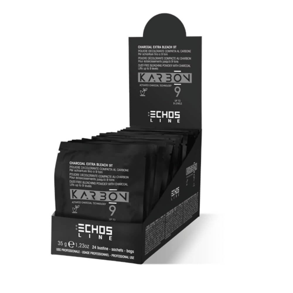 Echosline Karbon 9 Charcoal Extra Bleach 9T Sachets – Pluhur Dekolorues me Karbon Aktiv 24 × 35 g