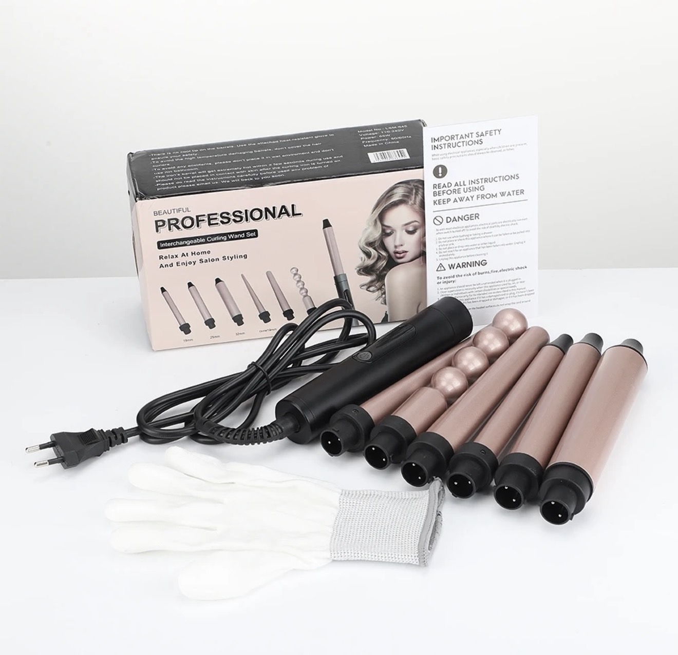 Professional Interchangeable Curling Wand Set – Set Profesional Kaçurreluesesh 6 në 1