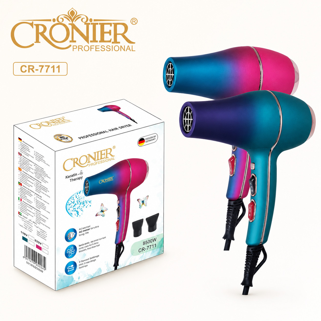 Cronier Professional CR-7711 – Tharëse Profesionale për Flokë